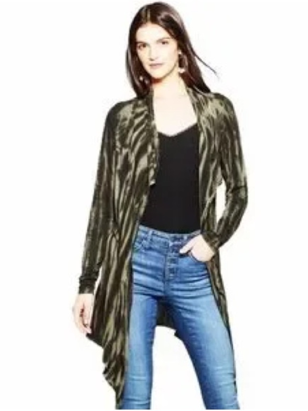 Medium Knox rose target Long Open-Front Lightweight green tie dye cardigan light